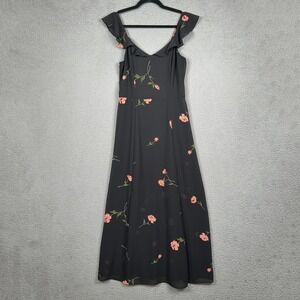 Ashley Graham‎ Beyond Dress Womens 4 Black Floral Fairy Ruffle Midi Romantic